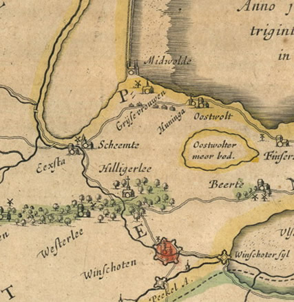 Klein deel van de kaart van Bartholdus Wicheringh, Groninga (1645).